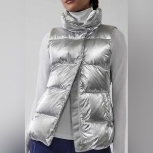 Athleta Downtown Metallic Puffer Vest Silver Size L